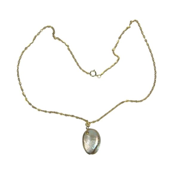 Shell Pendant Chain Necklace Mother Of Pearl Goldtone Statement 24 inch - Picture 1 of 11